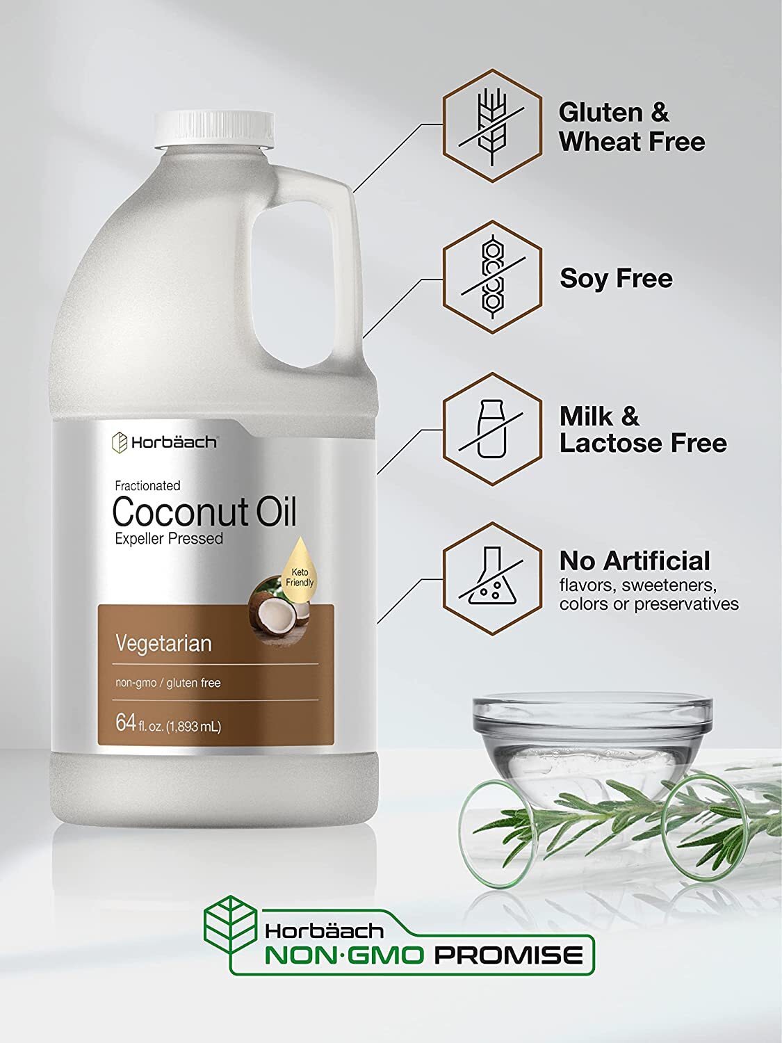 Liquid Coconut Oil 64oz | Keto-Friendly, Fractionized, Vegetarian | by Horbaach