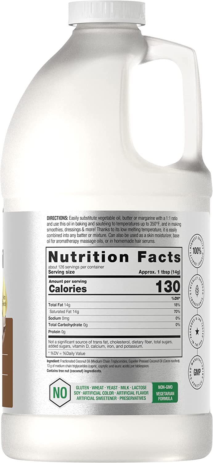Liquid Coconut Oil 64oz | Keto-Friendly, Fractionized, Vegetarian | by Horbaach