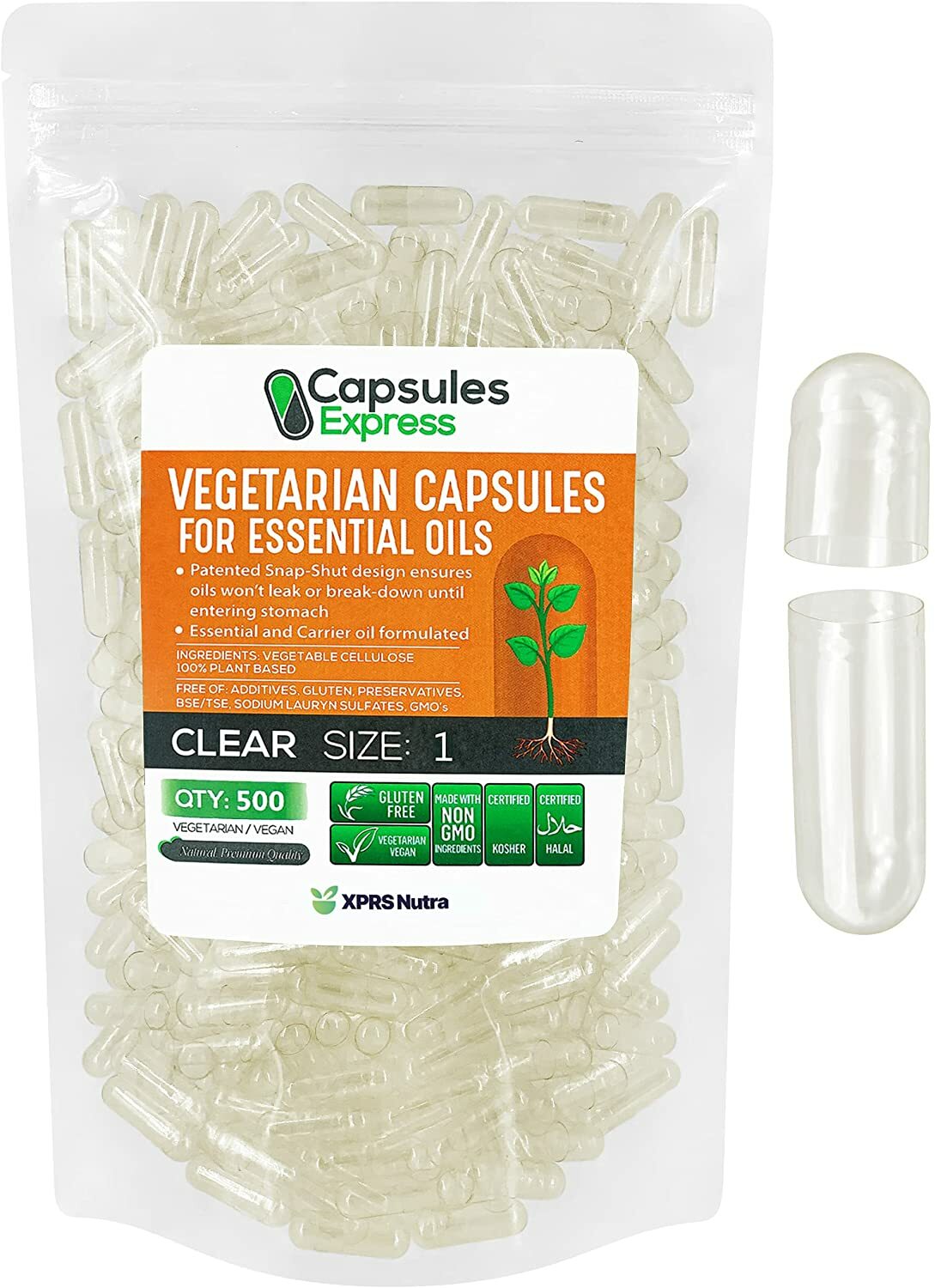 Capsules Express Size 1 Clear Veggie Capsules for Essential Oils Vegetable Caps
