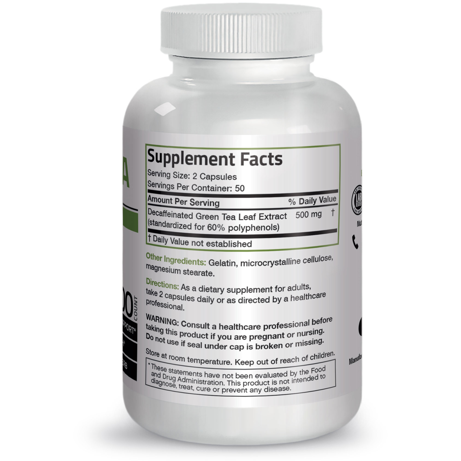 Bronson Green Tea Extract Boost Metabolism & Weight Loss 500mg, 100 Capsules