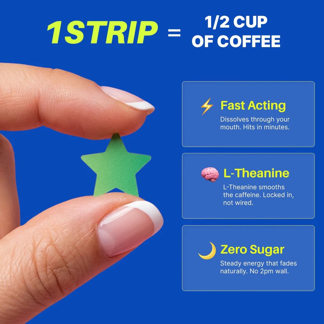 5STRIP Energy Strips Cool Mint 30ct, 50mg Caffeine w/ L-Theanine & B12