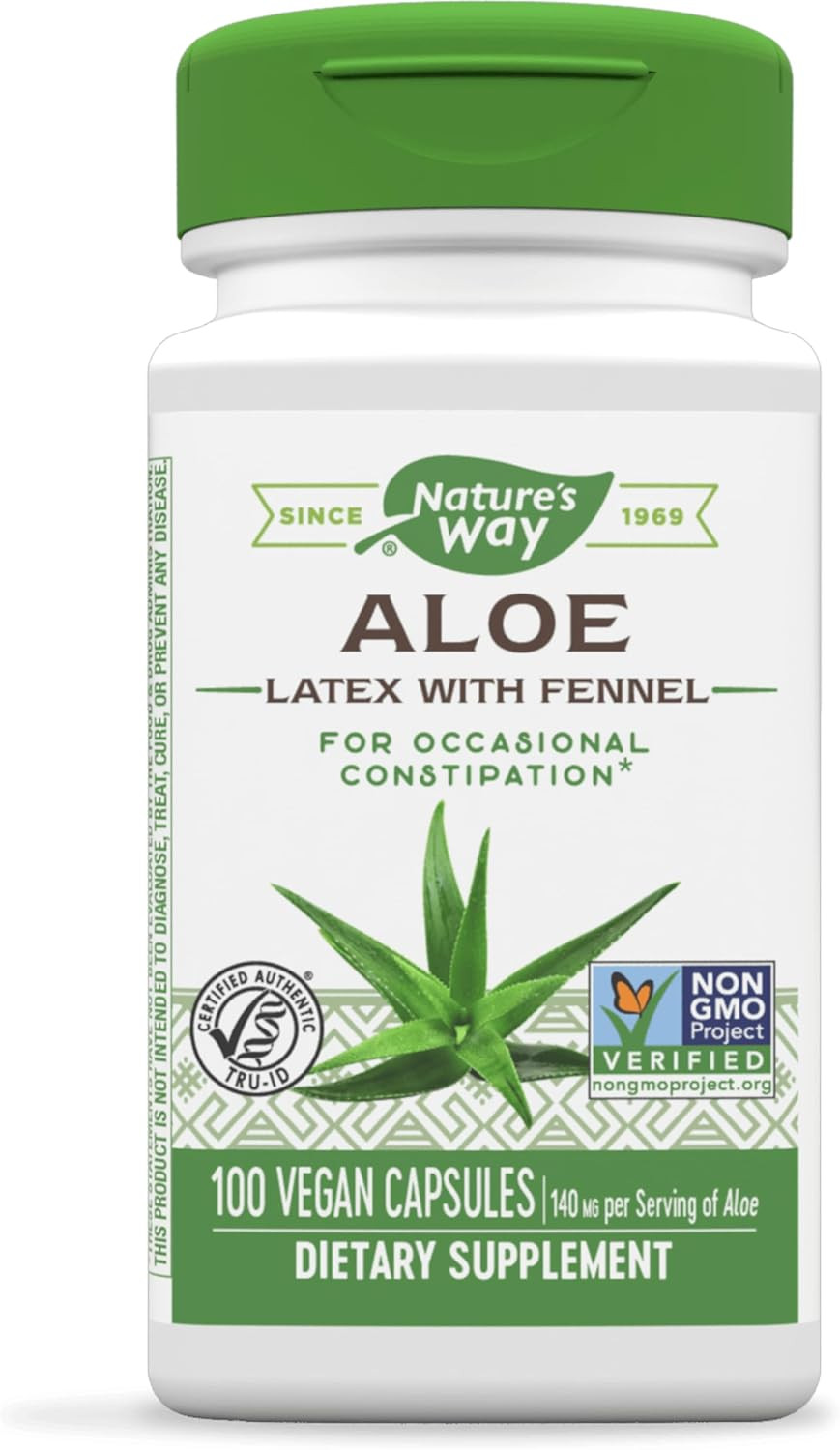 Nature’s Way Aloe Latex with Fennel, for Constipation, 100 Vegan Capsules