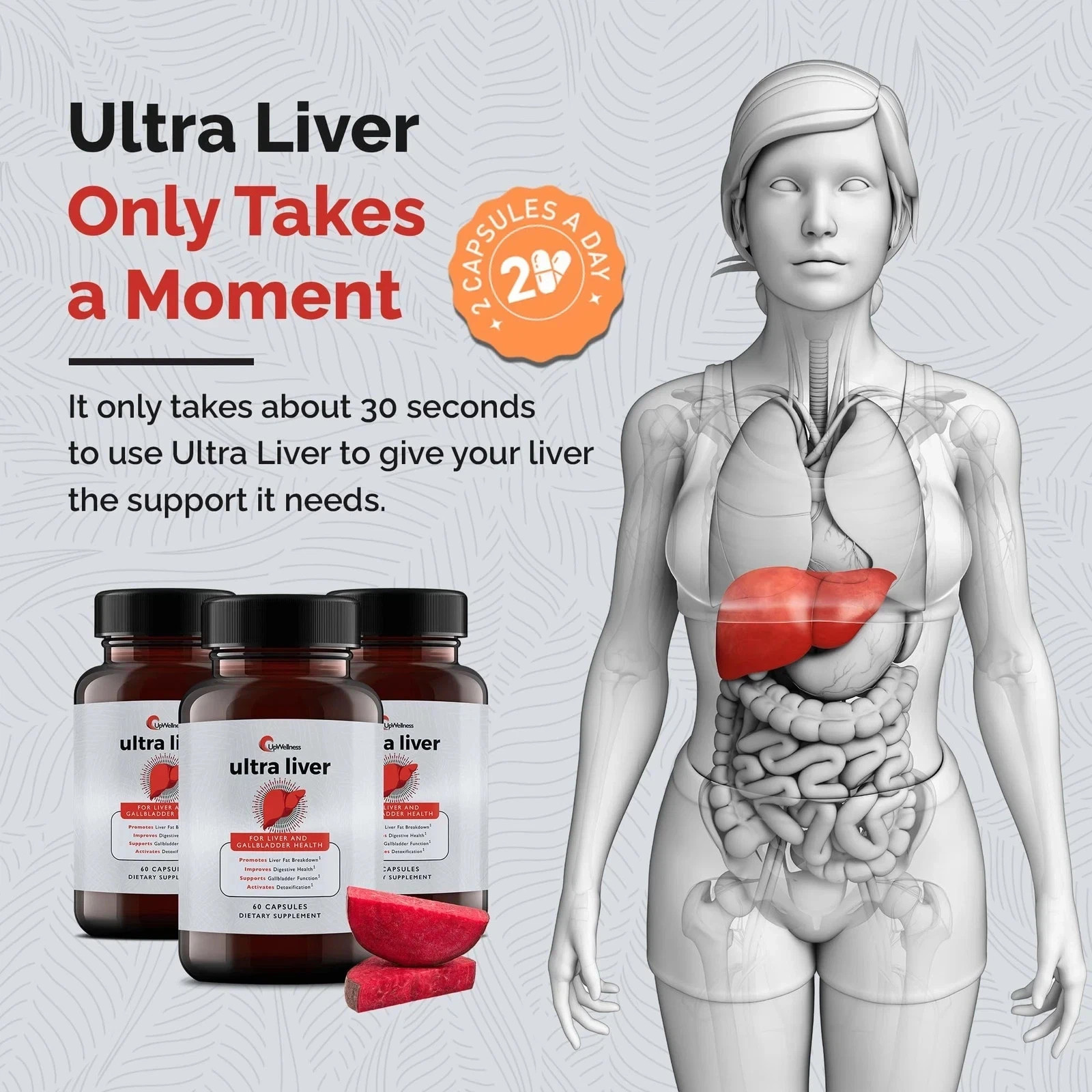 UpWellness Ultra Liver Supplement for Liver Health and Gallbladder Support 2PACk