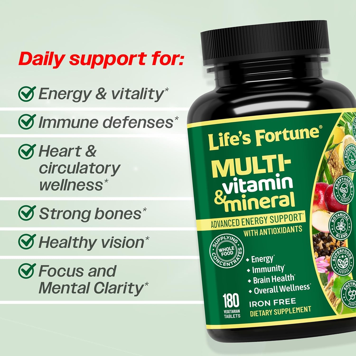 Life’s Fortune Multi Vitamin Mineral Natural Energy 180