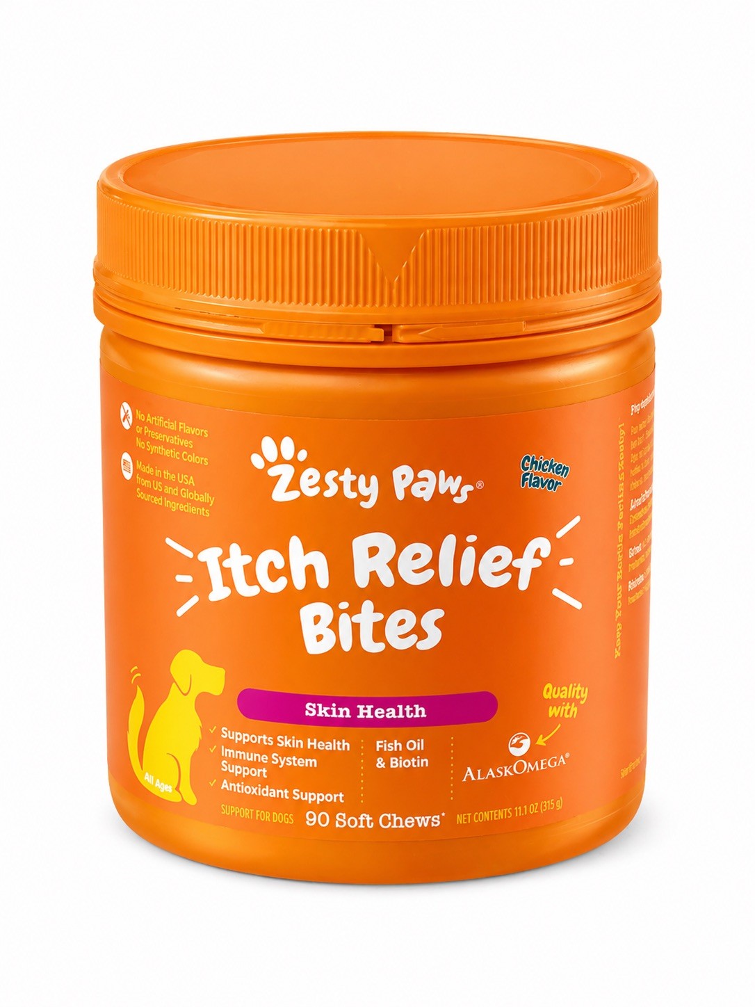Zesty Paws Itch Relief Bites For Dogs Chicken Flavor 90 Soft Chews EXP 05/2027