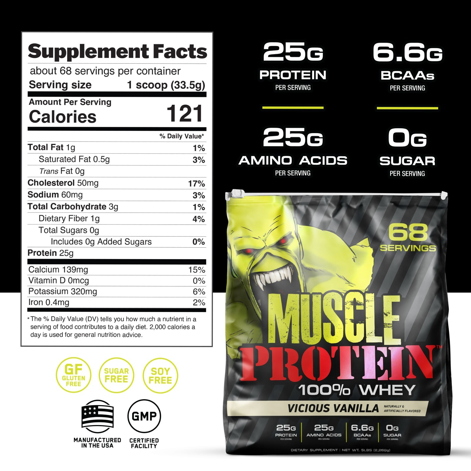 Muscle Whey Protein Powder Isolate, Gym, Bodybuilding Workout Supplement, 5LB