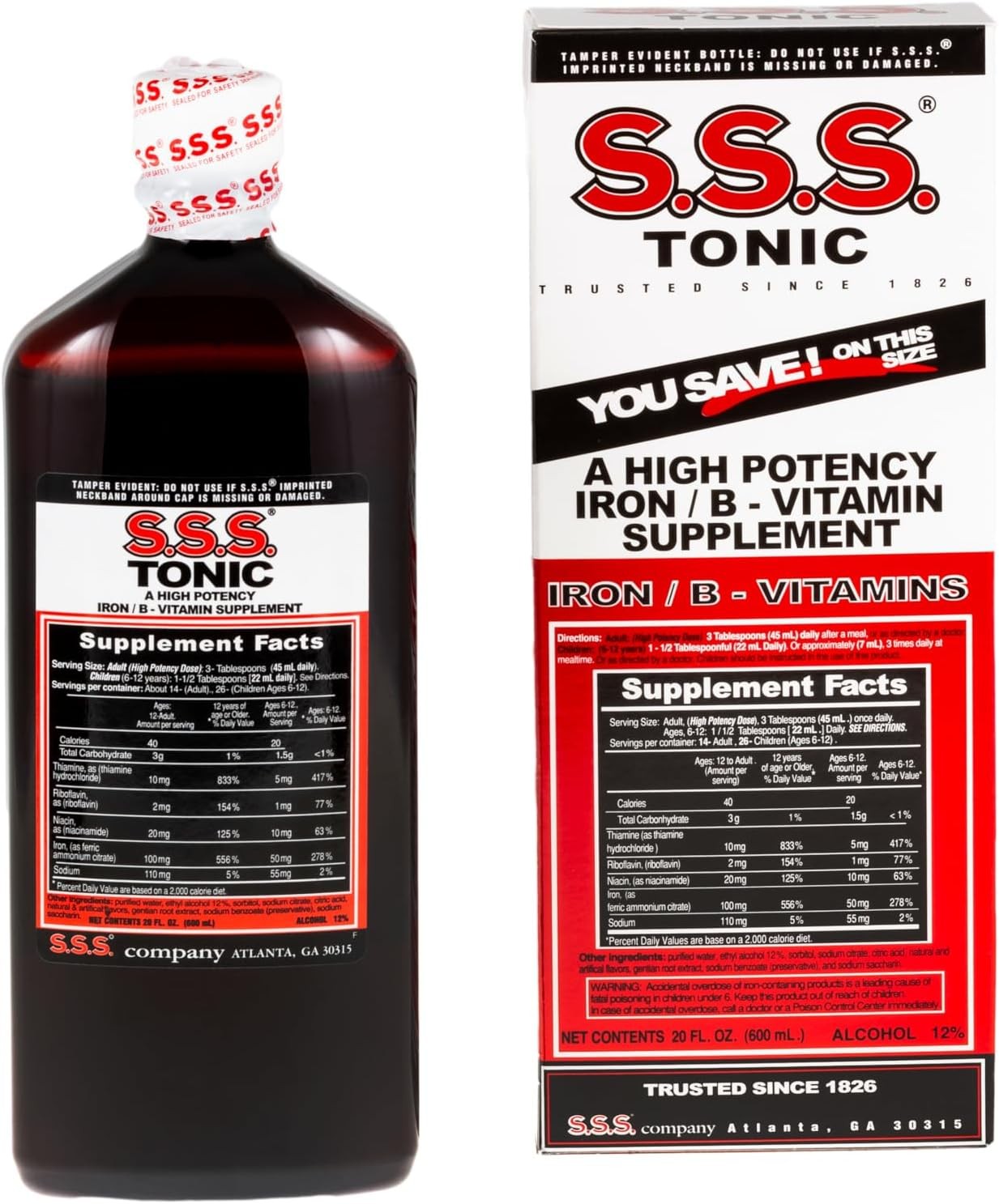 S.S.S. Tonic High Potency Iron Supplement with B1 B2 B3 Vitamins 20 fl oz
