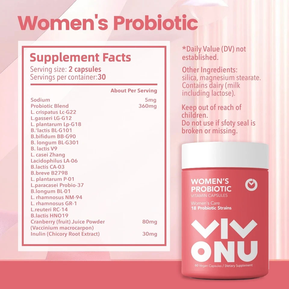 VIVONU Vaginal Probiotics Capsules for Women pH Balanc 60 Count free shipping