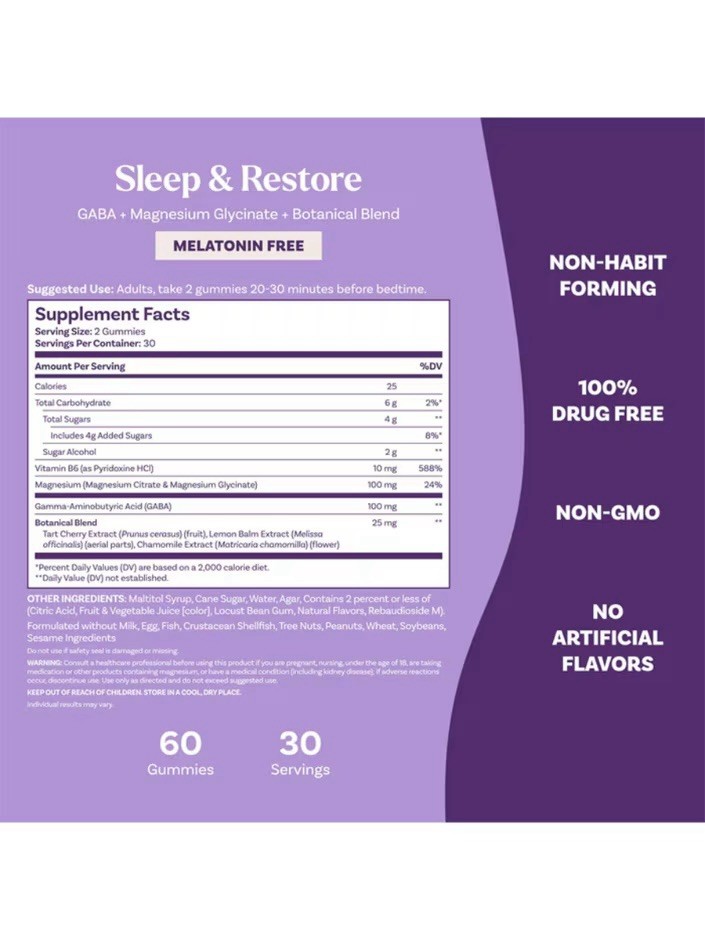 Natrol Natrol Sleep & Restore Gummies, Melatonin-Free Cherry, 60.0 ea