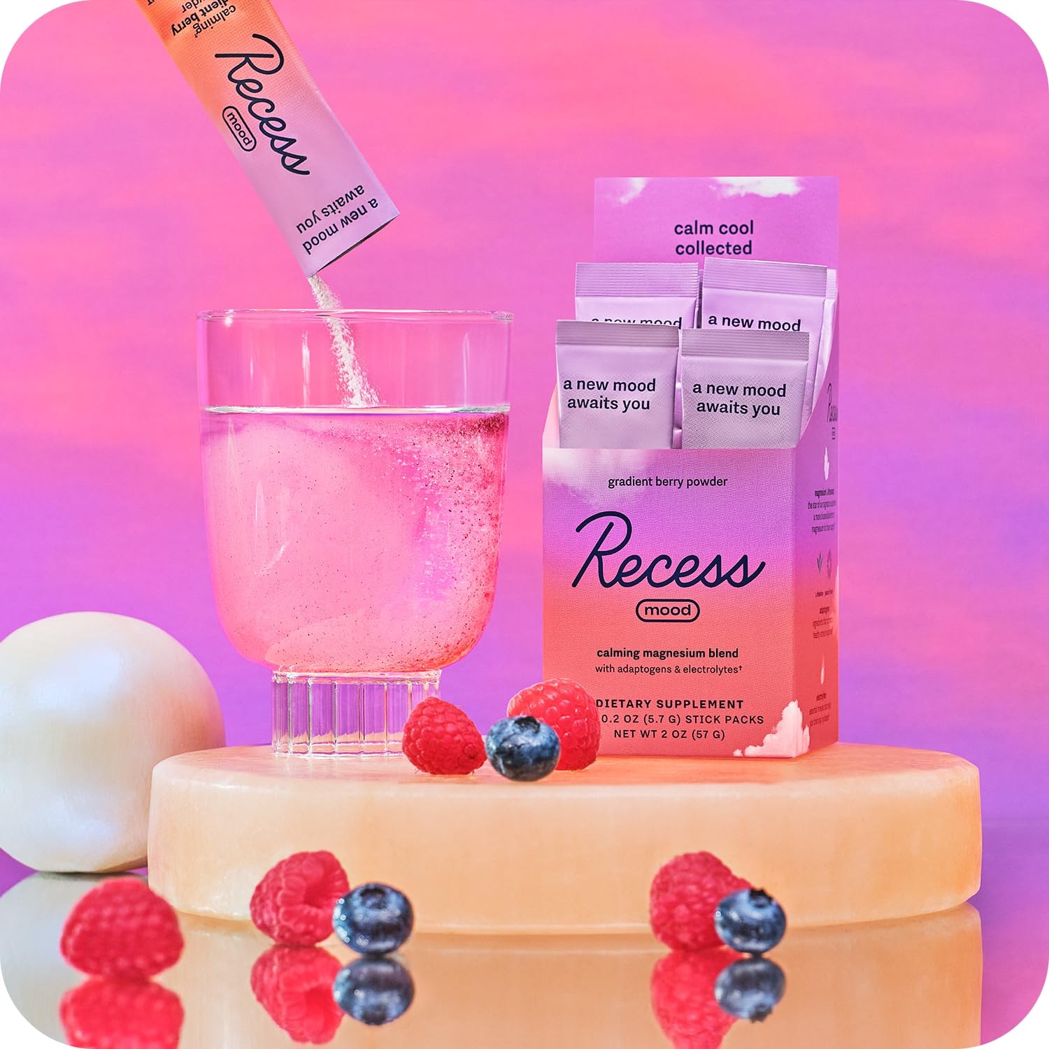 Recess Mood Powder, Calming Magnesium L-Threonate 0.2 Ounce (Pack of 10)