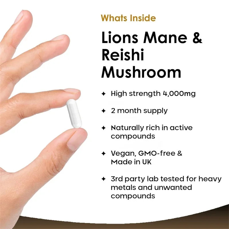 Lions Mane & Reishi Mushroom 4000mg 240pcs, For Mood,Improves Cognitive Function