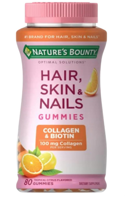 Nature’s Bounty Hair Skin & Nails Gummies 2500mcg Biotin + Collagen 80 Ct Citrus