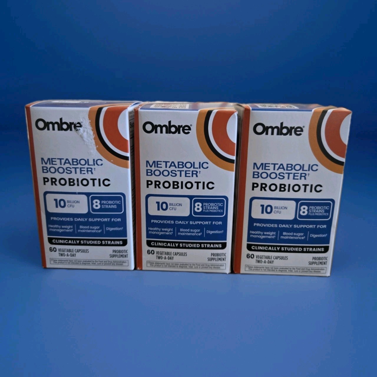 Ombre Metabolic Booster Probiotic 10 Billion CFU 60 Vegetable Capsules•Lot of 3