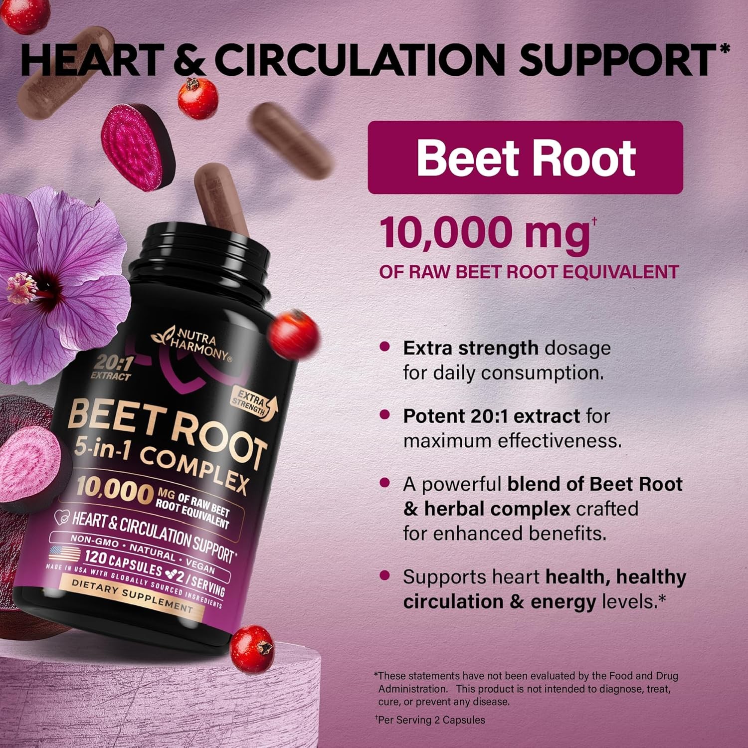 Beet Root Capsules – Healthy Blood Pressure Support Supplement** for Heart & Cir