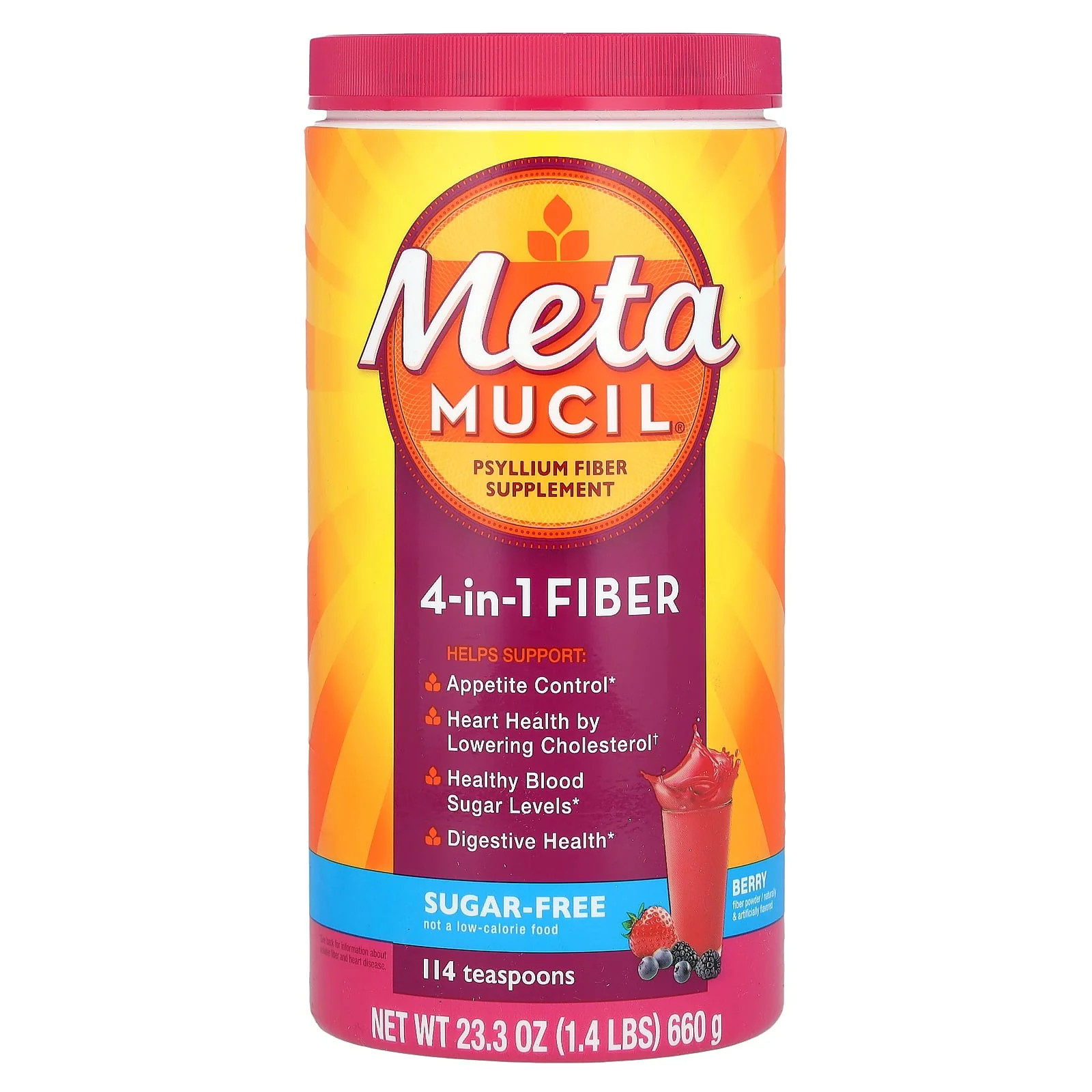 2 X Metamucil, 4-In-1 Fiber, Berry, 23.3 oz (660 g)