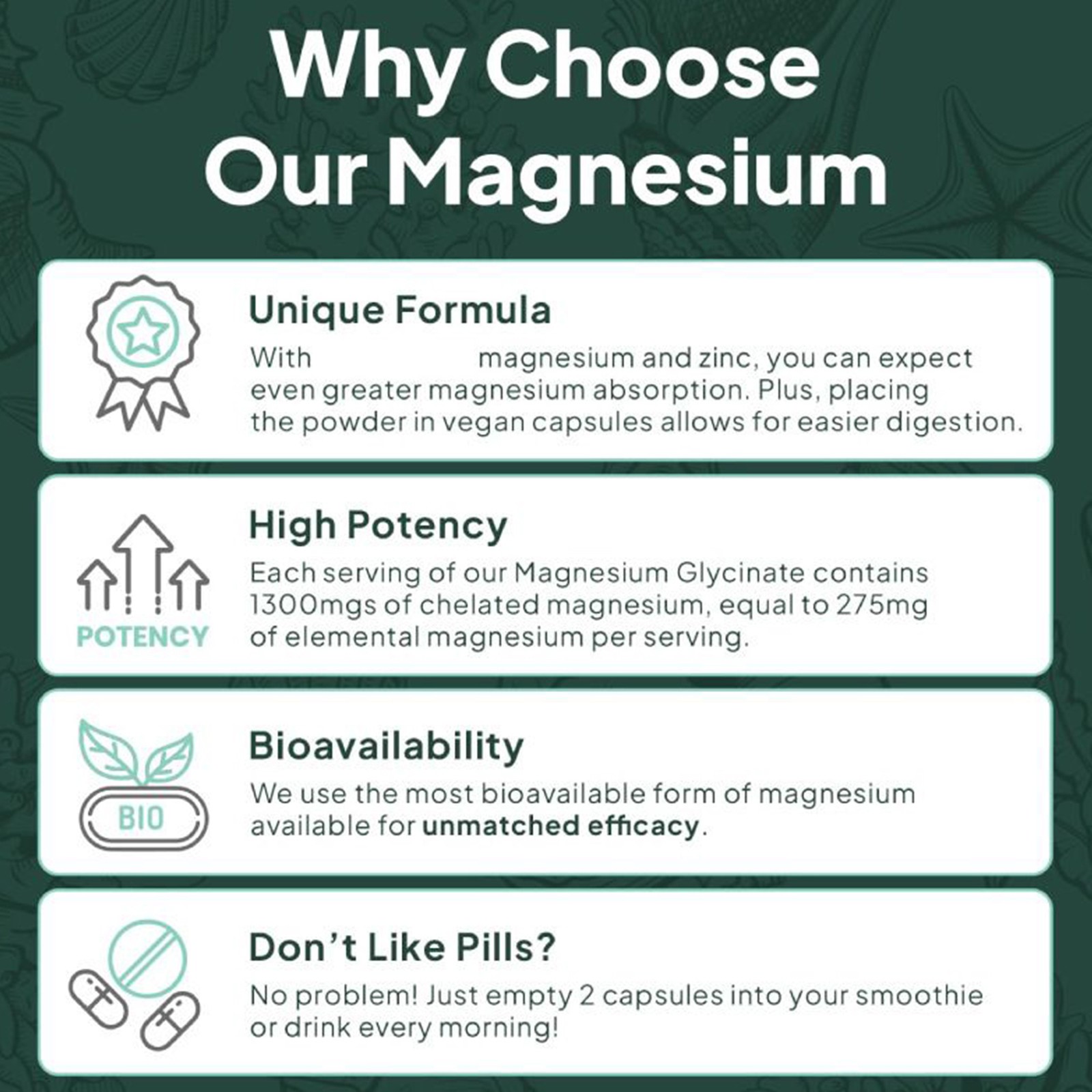 Organics Ocean Pure Magnesium Glycinate With Zinc – Strength Chelated- 90 CT