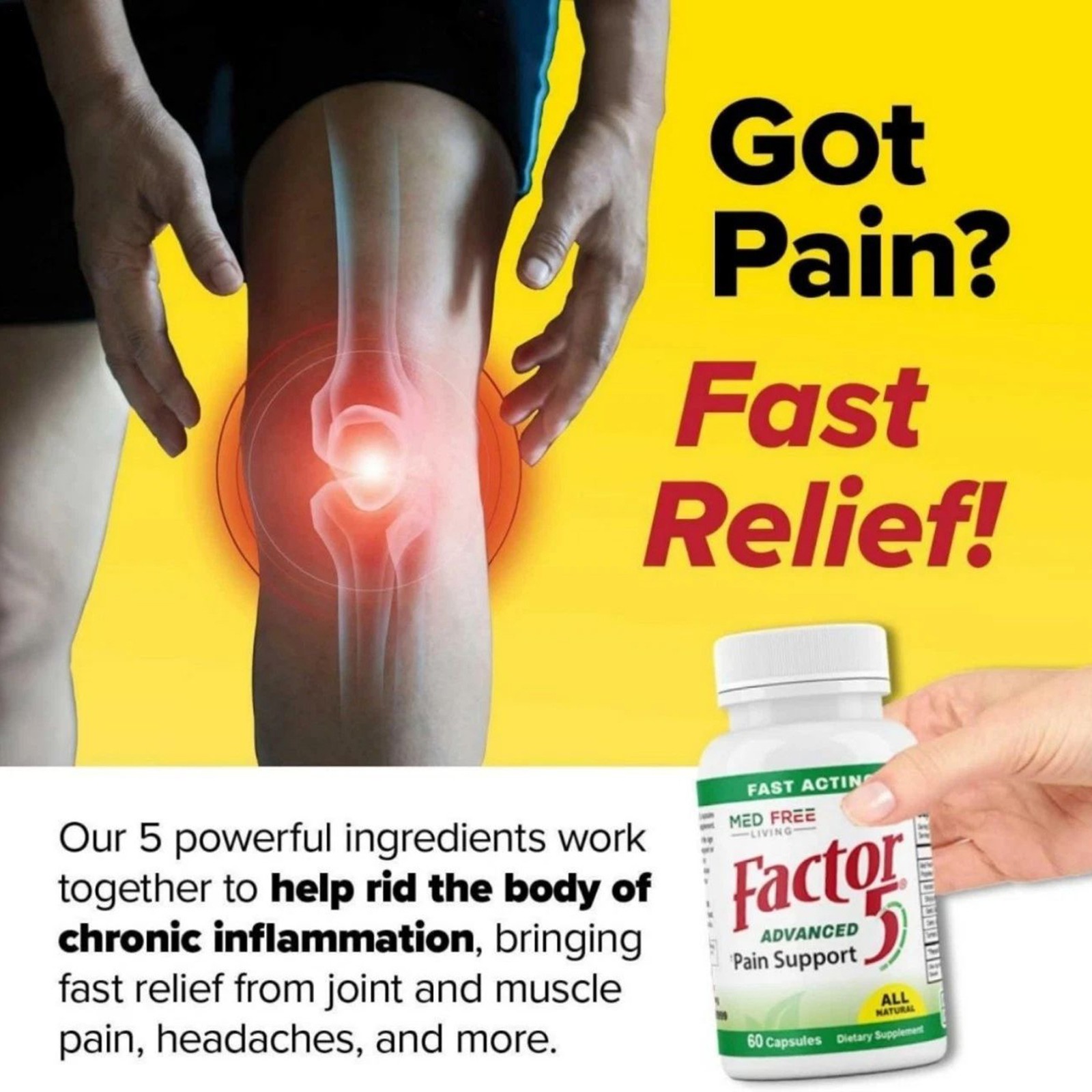 “Med Free Living Factor 5 -Natural Joint & Muscle Help Complex – 120 Capsules V2
