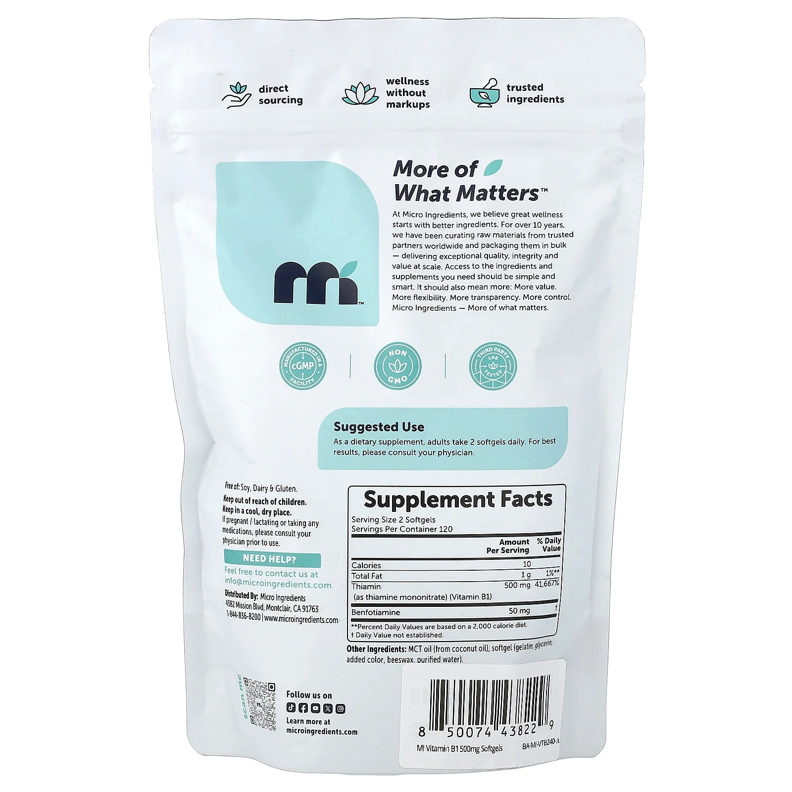 2 X Micro Ingredients, Vitamin B1 with Benfotiamine, 240 Softgels