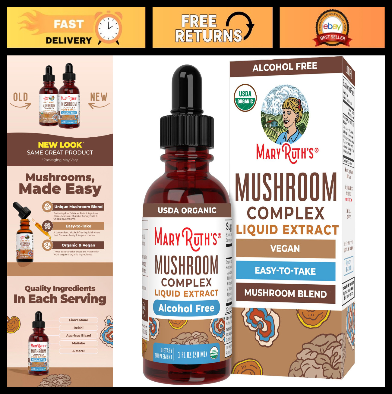 Organic Mushroom Complex Blend – Lion’s Mane, Turkey Tail, Reishi & Shiitake – V