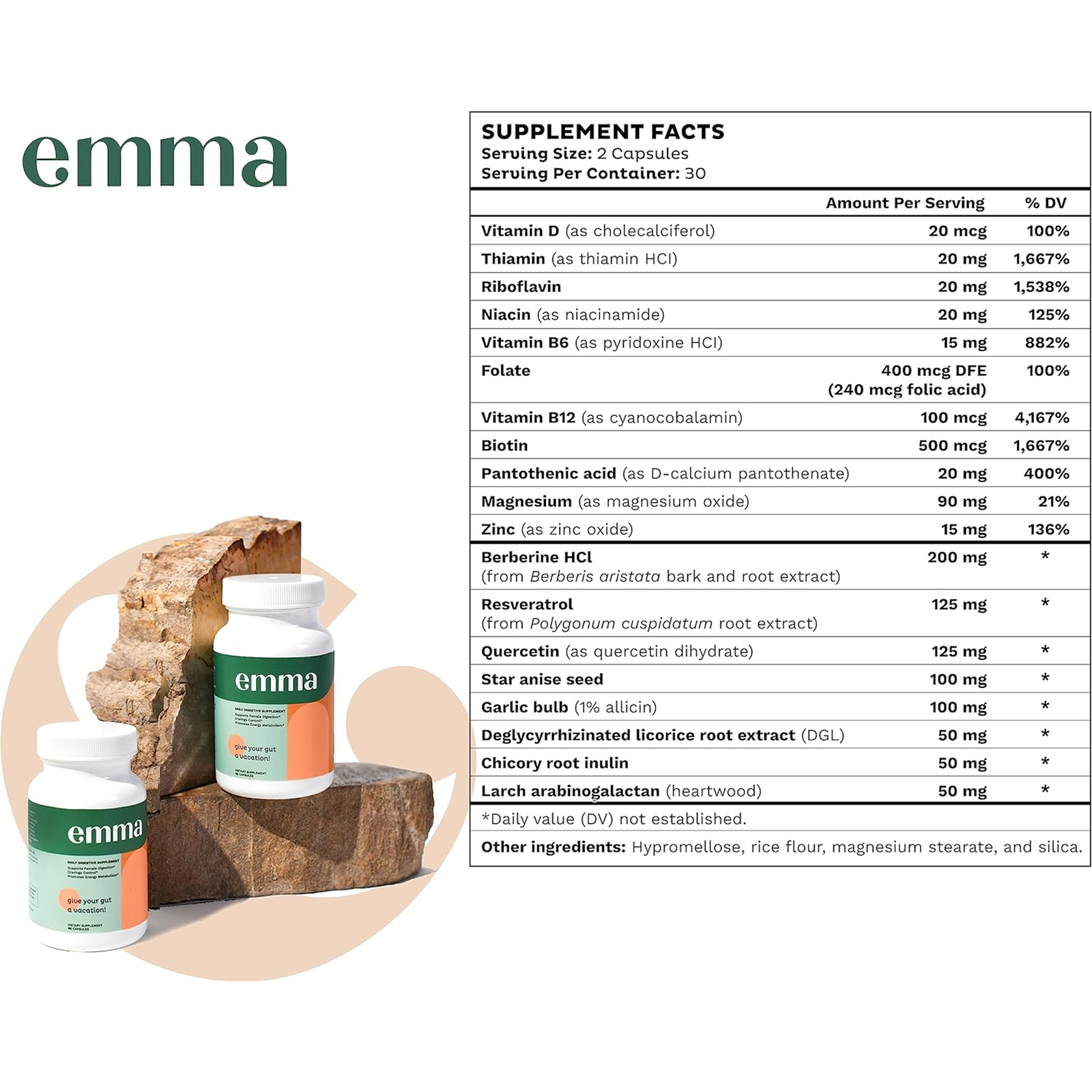 3 Pack Emma Gut Health Supplement for Bloating Relief & Leaky Gut 180 Capsules