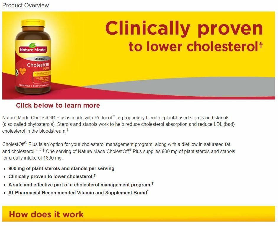 Nature Made CholestOFF+ 900mg Plant Sterols Stanols Low Cholesterol 210 Softgels
