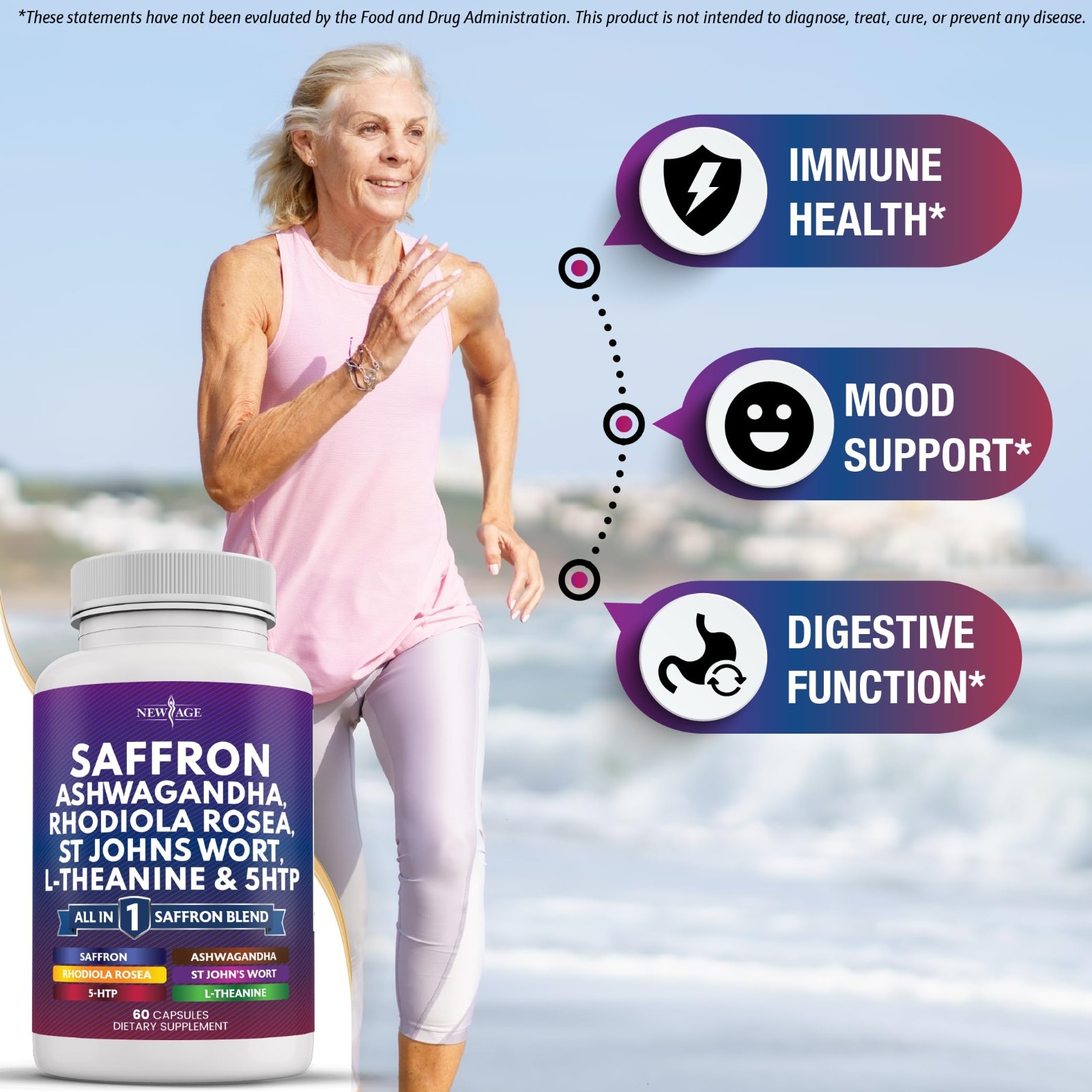 Saffron Supplements with Ashwagandha, L-Theanine, Ginkgo Biloba & 5-HTP – 180 Co