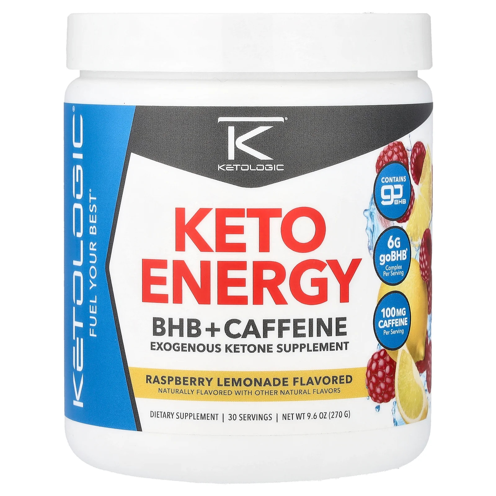 2 X KetoLogic, Keto Energy, BHB + Caffeine, Raspberry Lemonade, 9.6 oz (270 g)