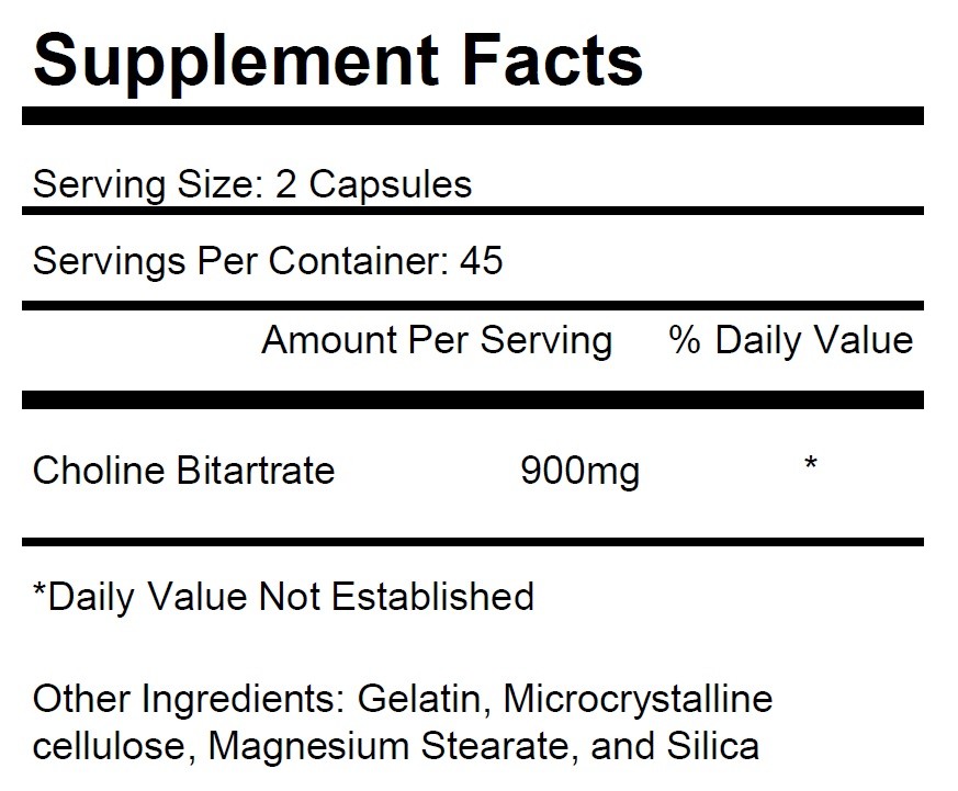 2 Choline Bitartrate 900mg serving Brain Memory Booster Nootropic Fatty Liver