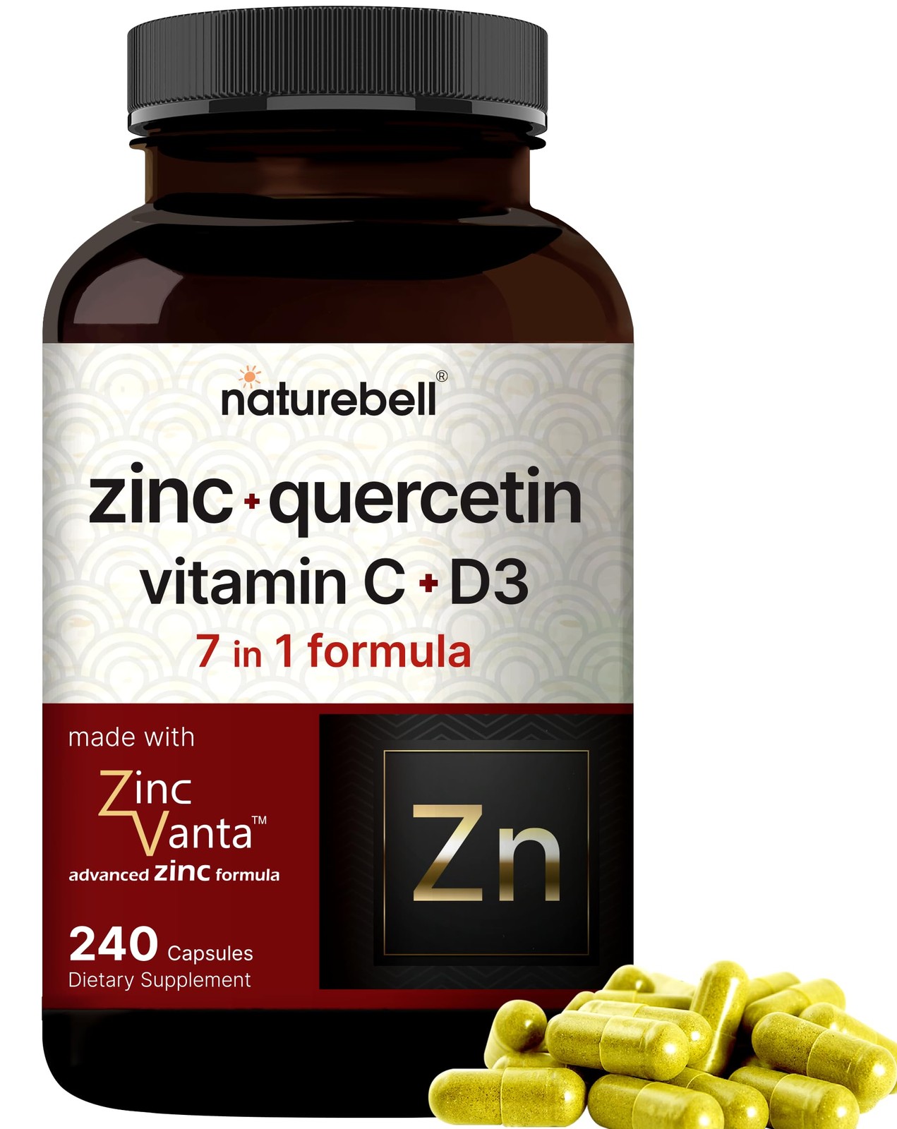 NatureBell Zinc Quercetin with Vitamin C & D3, 240 240 Count (Pack of 1)
