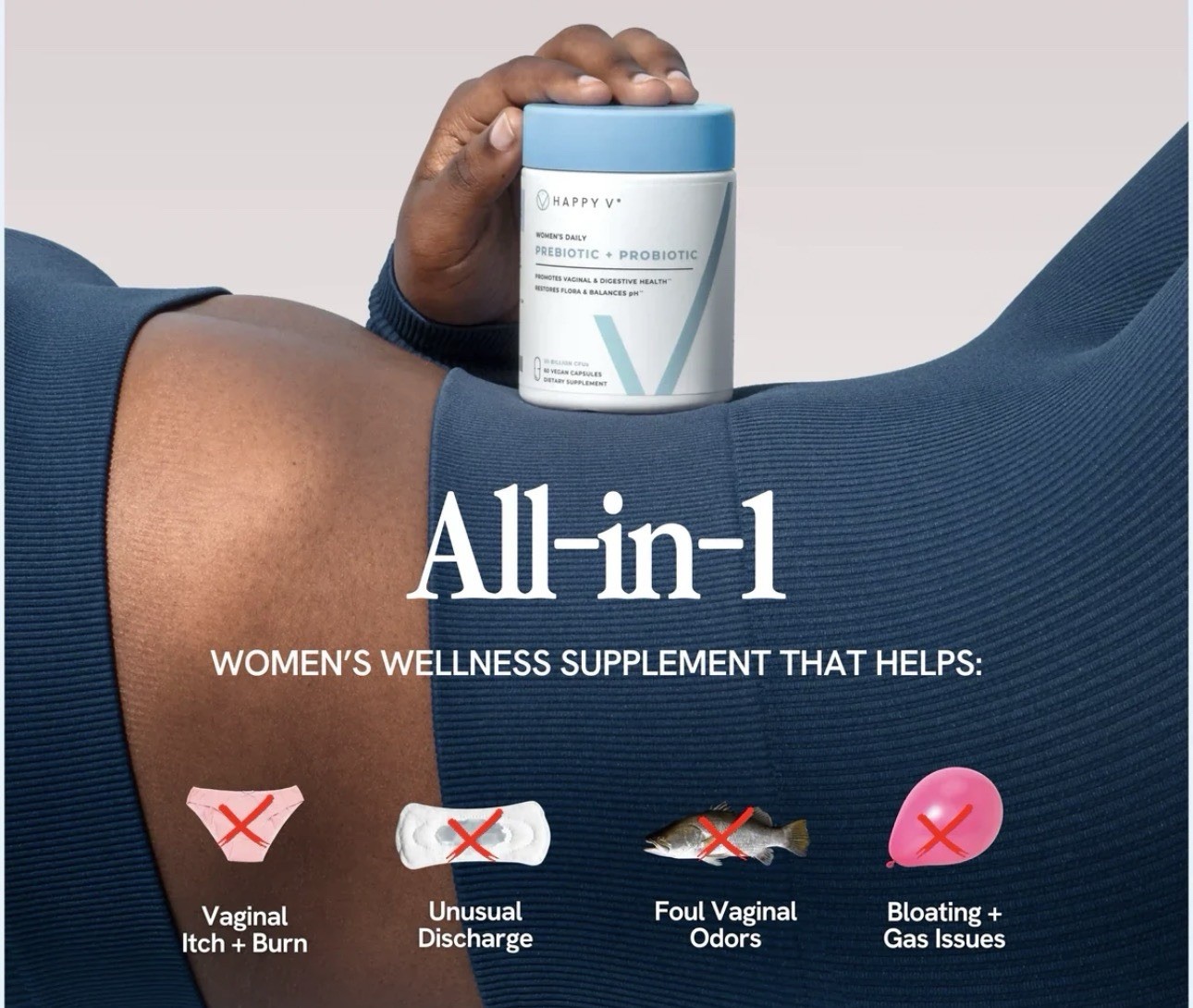 Happy V Women’s Daily Prebiotic + Probiotic Vegan 60 Capsules Digestive Support