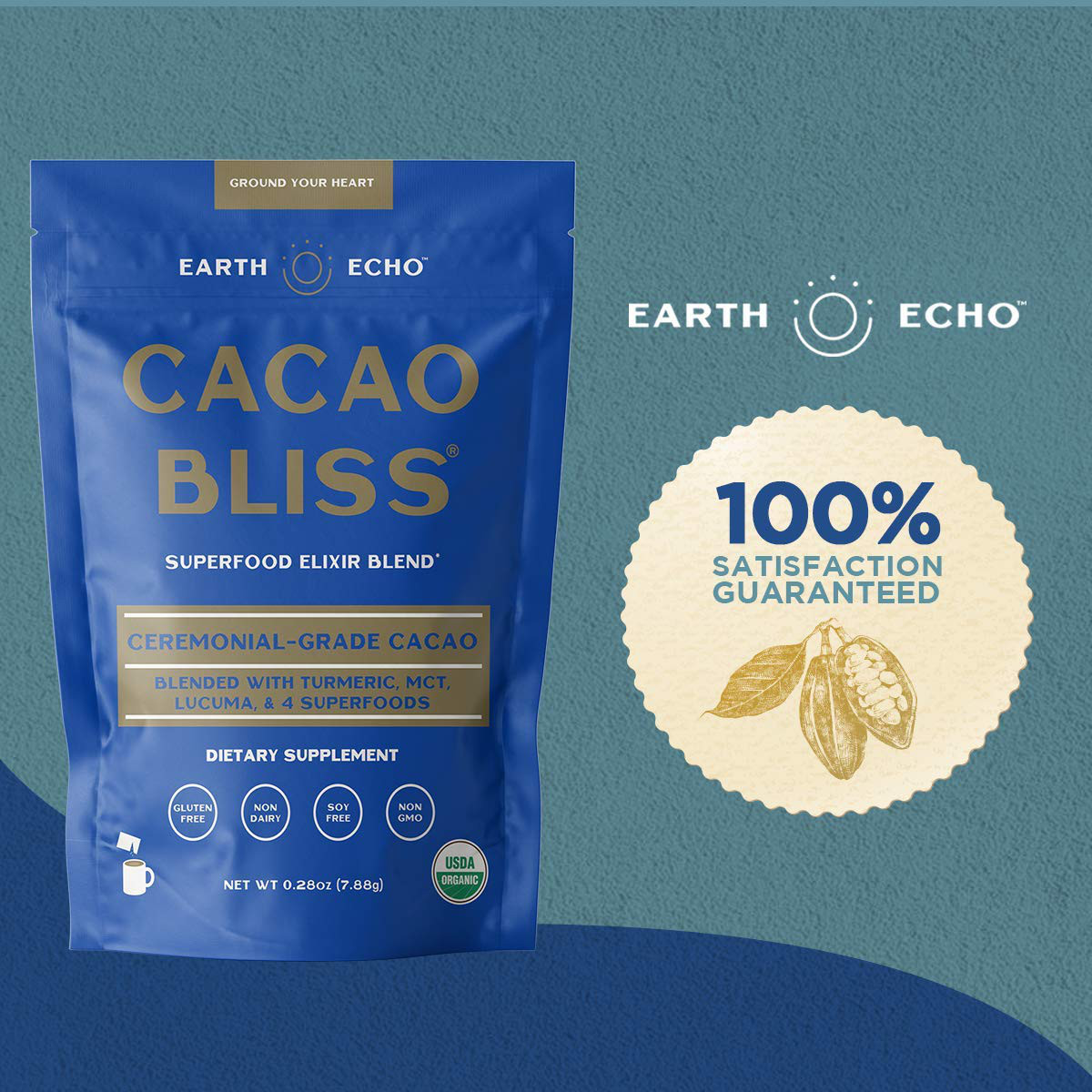 Earth Echo Raw Cacao Bliss Superfood Powder Organic Non GMO Healthy 15Pack Choco