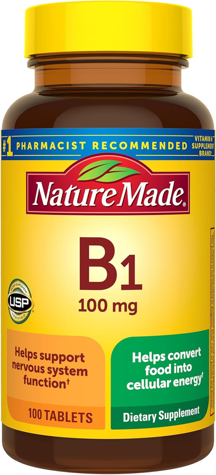 Nature Made Vitamin B1 100mg Thiamine Energy Metabolism Support 100 Tablets