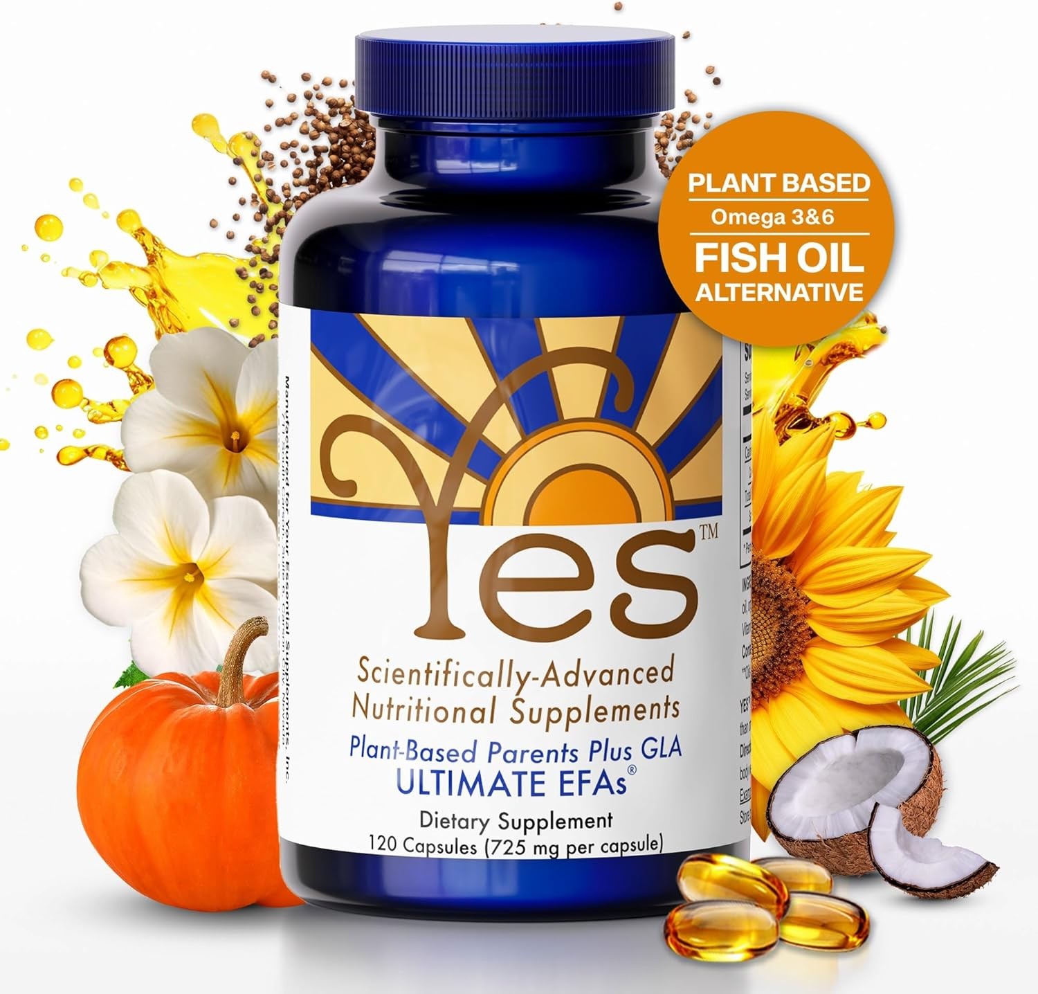 YES Plant-Based Omega 3-6-9 ?C Burpless Fish Oil Alternative with Flax, Evening