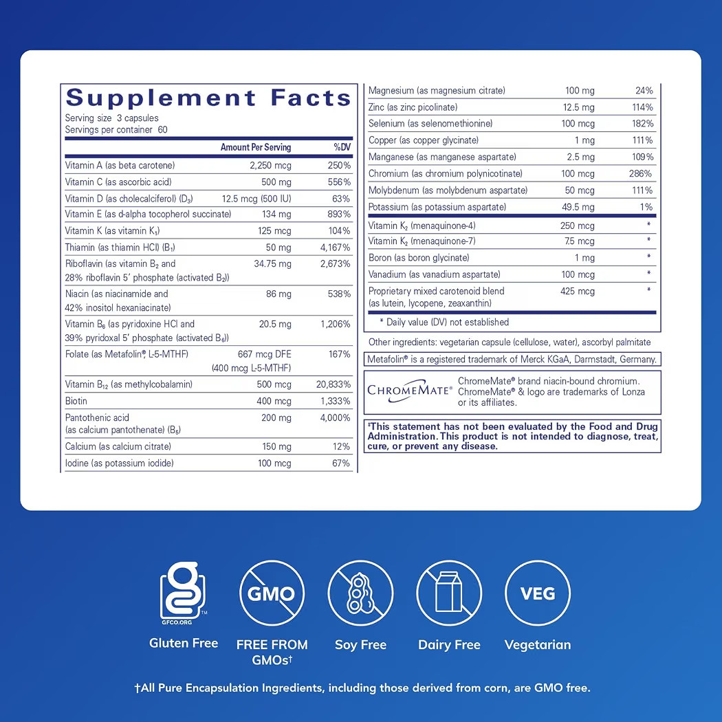 Pure Encapsulations Nutrient 950 With Vitamin K Multivitamin 180 Veg Caps