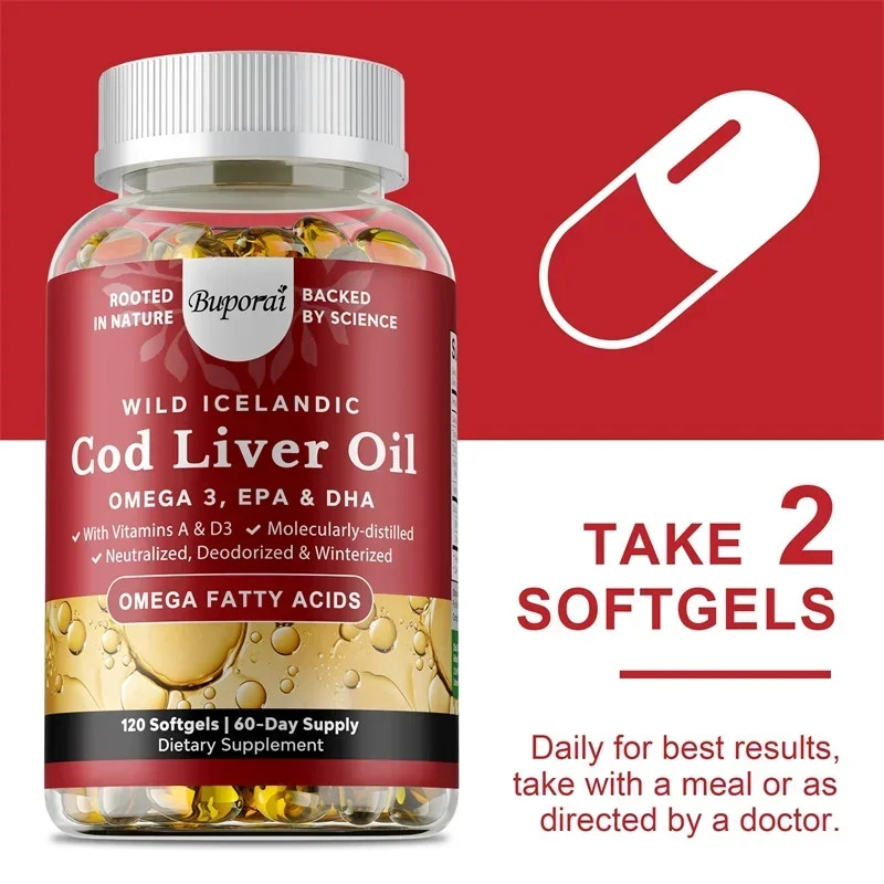COD Liver Oil 120pcs, Supports Heart,Brain,Vision & Joint Health, Improve Memory