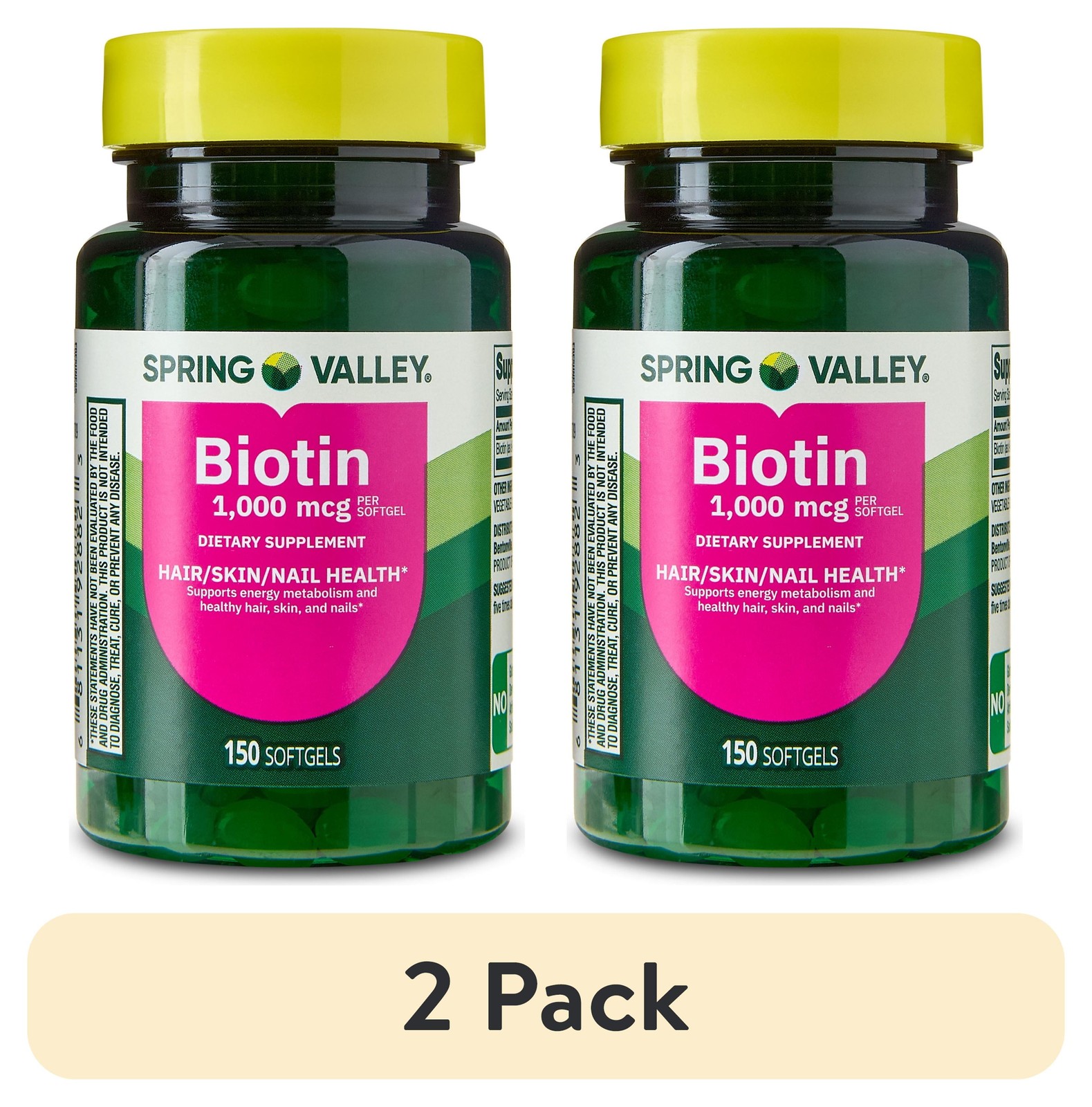 (2 pack)Biotin Dietary Supplement Softgels, 1,000 mcg, 150 Count