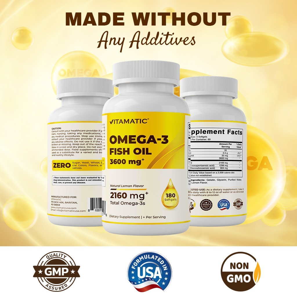 Vitamatic Triple Strength Omega 3 Fish Oil 3600mg Per Serving – 180 Softgels