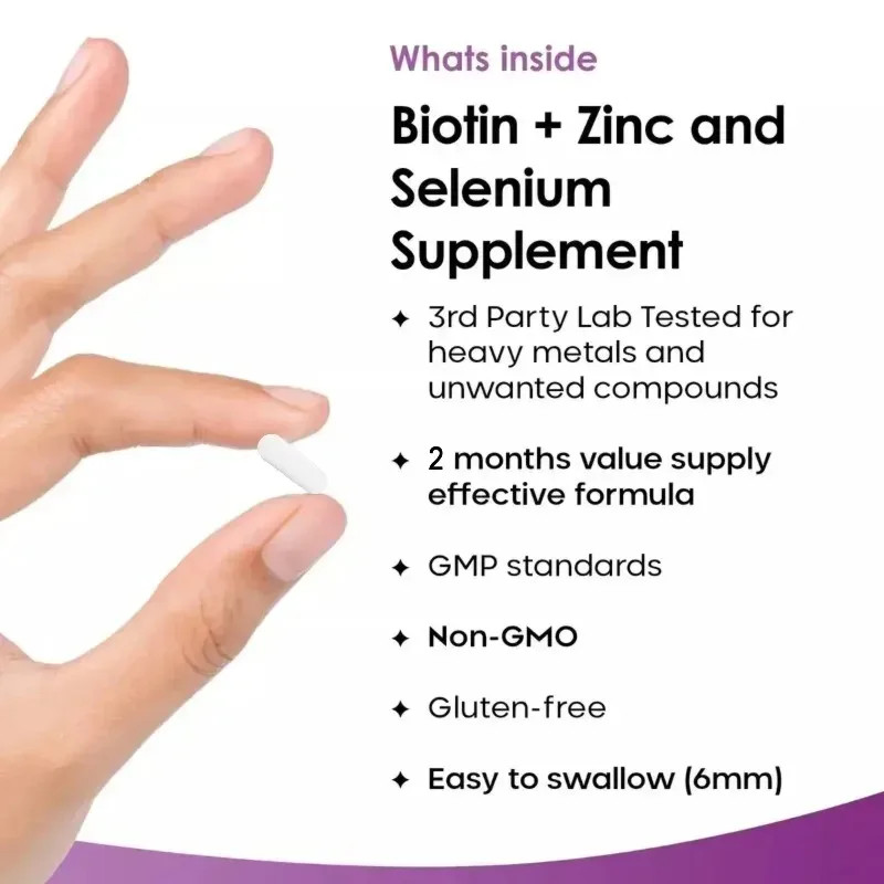 Biotin + Zinc + Selenium 120pcs, Promote Cell and Bone Health, Provide Energy
