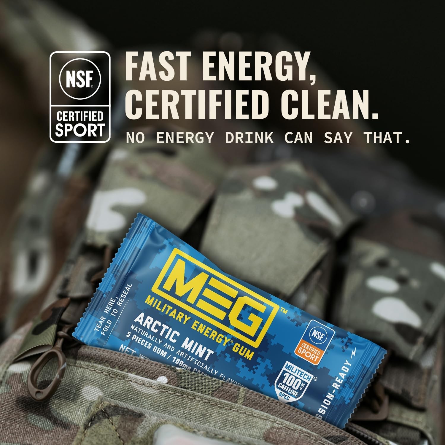 MEG – Military Energy Gum – Arctic Mint | 100mg 5 Count (Pack of 4),