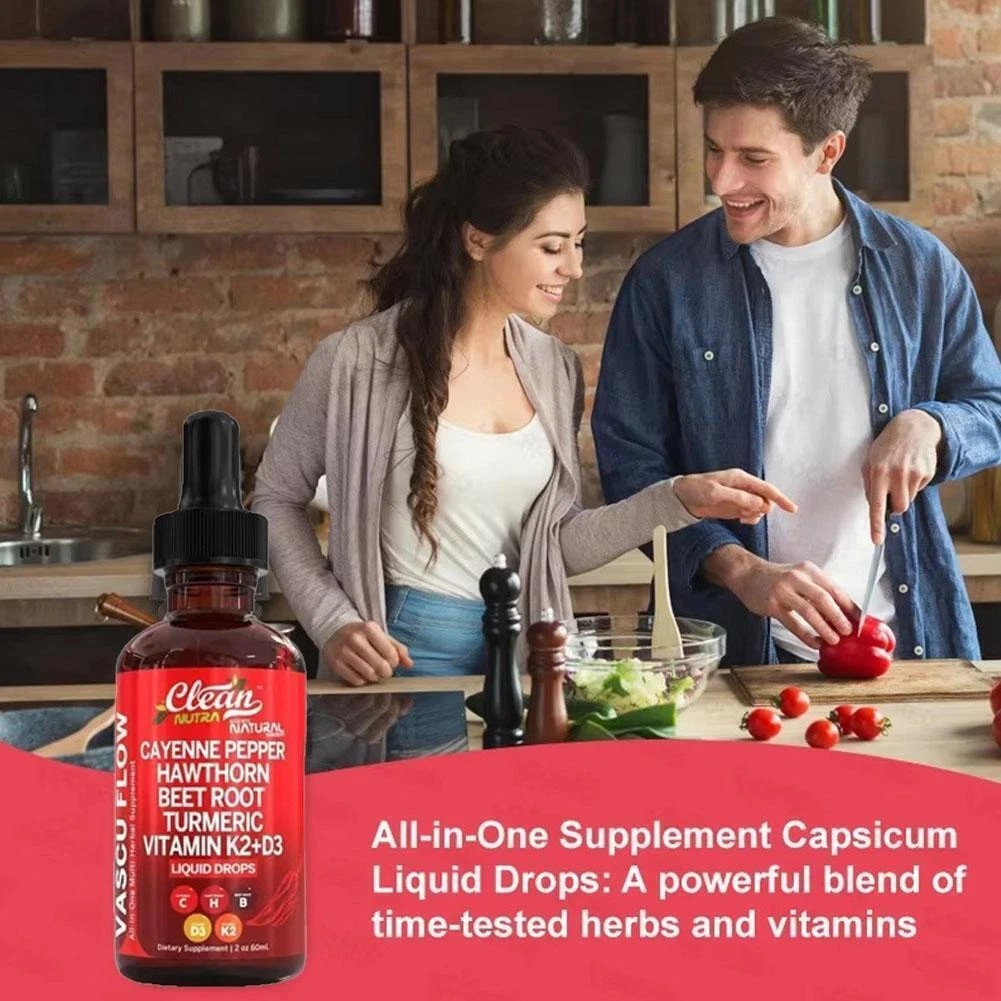Cayenne Pepper Hawthorn Beet Root Turmeric Vitamin K2+D3 Liquid Drops 60ML-3pc