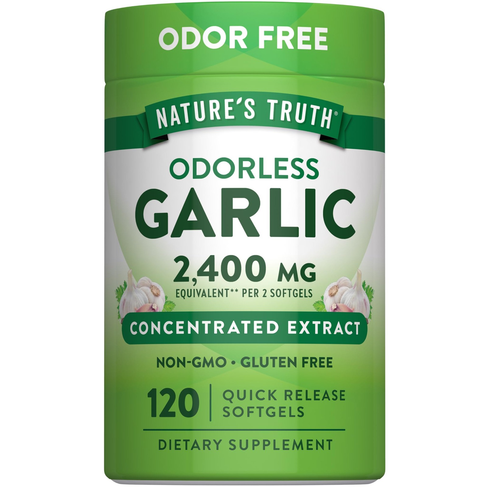 Nature’s Truth Odorless Garlic | 120 Softgels | 120 Count (Pack of 1), Green