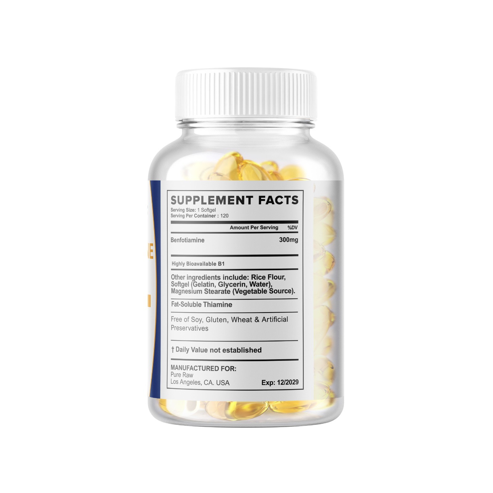 Benfotiamine Vitamin B1 300mg USA Gluten Free and Non-GMO 240 Softgels USA MADE