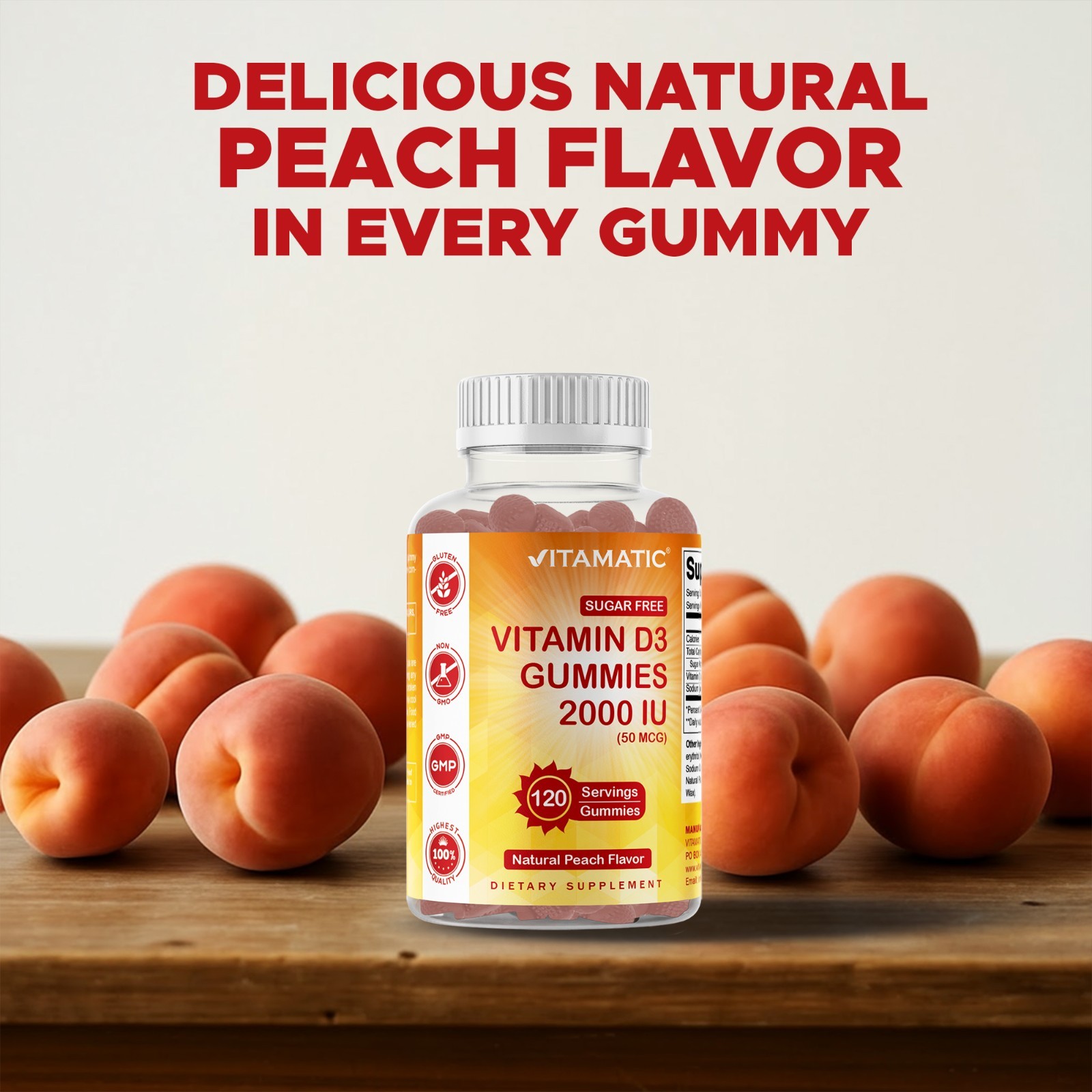 Vitamatic Sugar Free Vitamin D3 (2000 IU) – 120 Pectin Based Gummies.