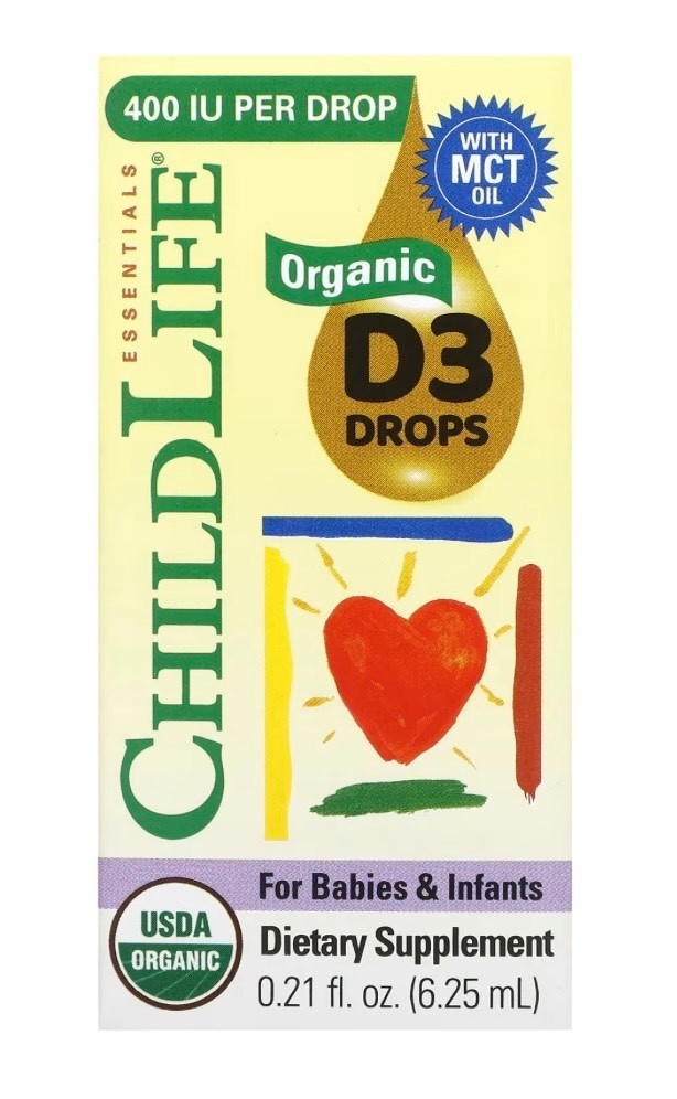 CHILD LIFE Organic D3 Drops for Babies & Infants, 0.21 fl oz (6.25 mL)