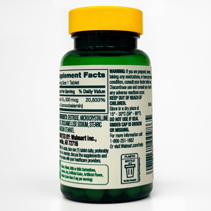Spring Valley Vitamin B12 Tablets 500 mcg, Metabolism Support, 100 Count