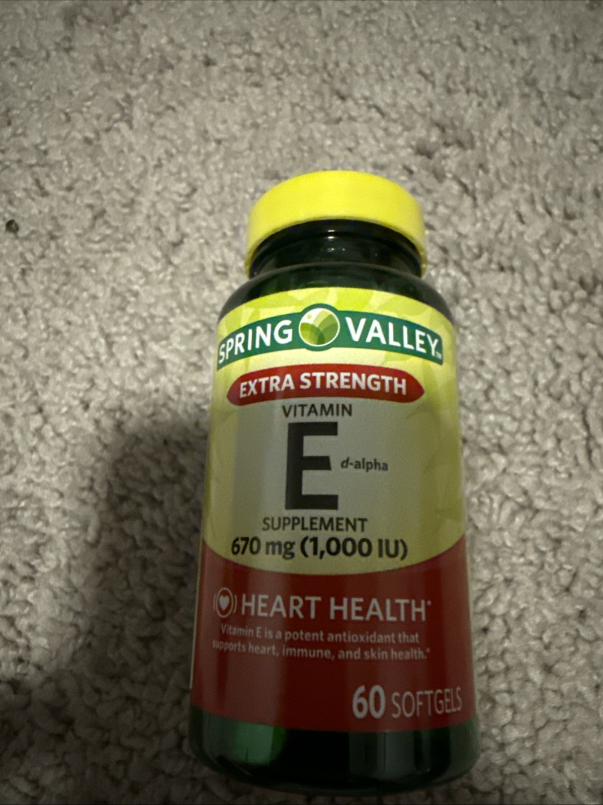 Spring Valley Vitamin E Softgels, 670 Mg (1000 IU)- 60 Count