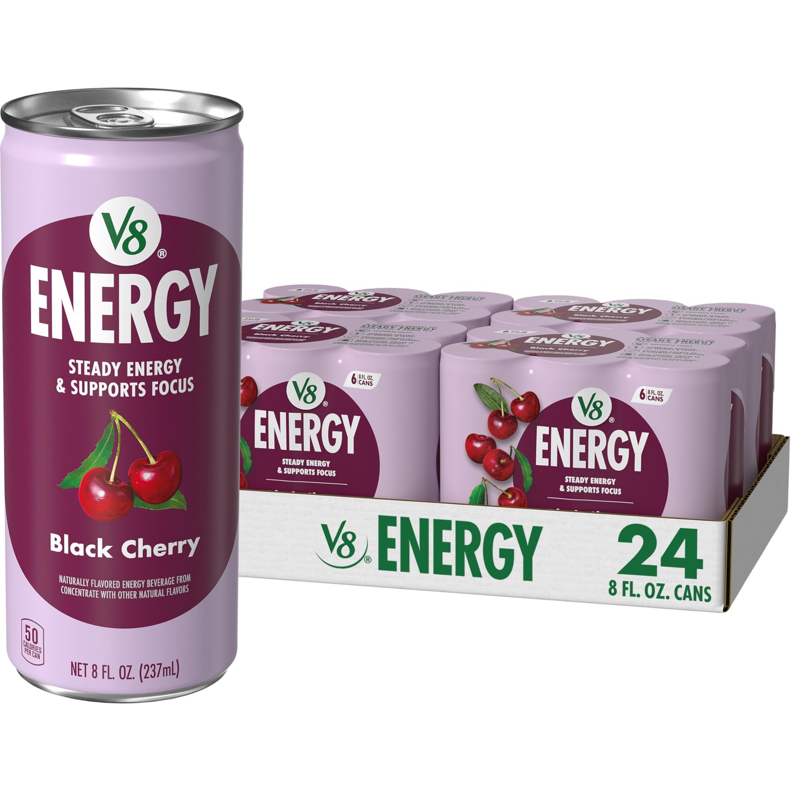 Black Cherry Energy Drink – 24 Pack, 8 fl oz Cans for Boosted Energy