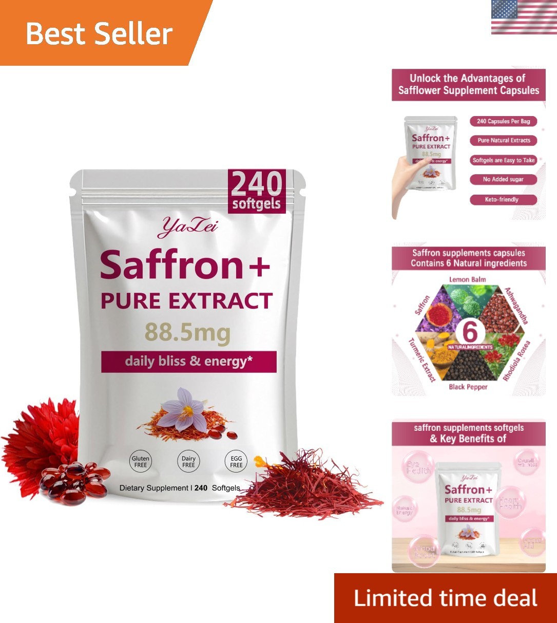 Saffron Extract 88.5mg – 240 Softgels for Mood & Energy Boost