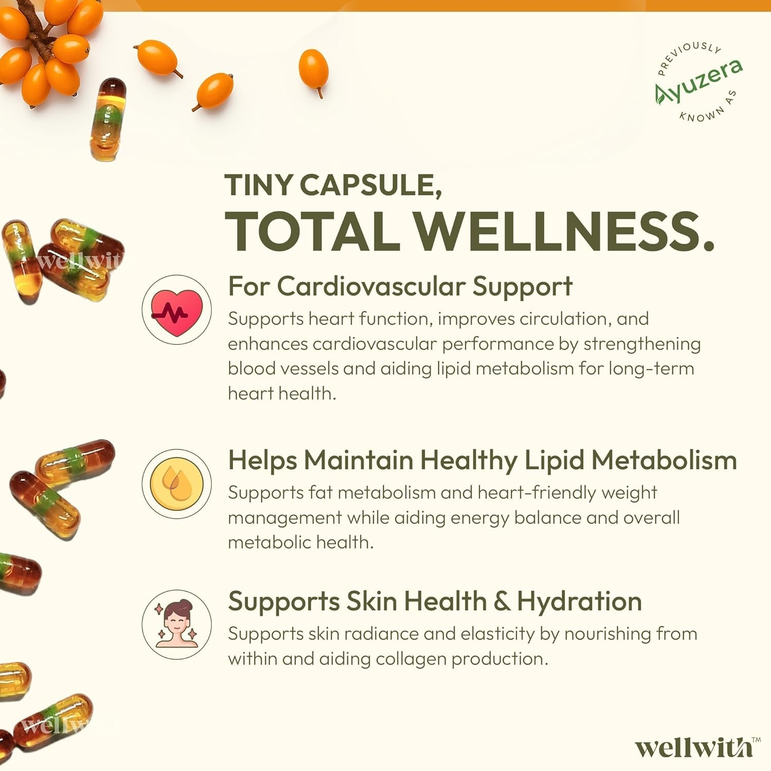 2x Wellwith Sea Buckthorn Berry Oil 30 Capsules CO2 Extracted Omega 3 6 7 9