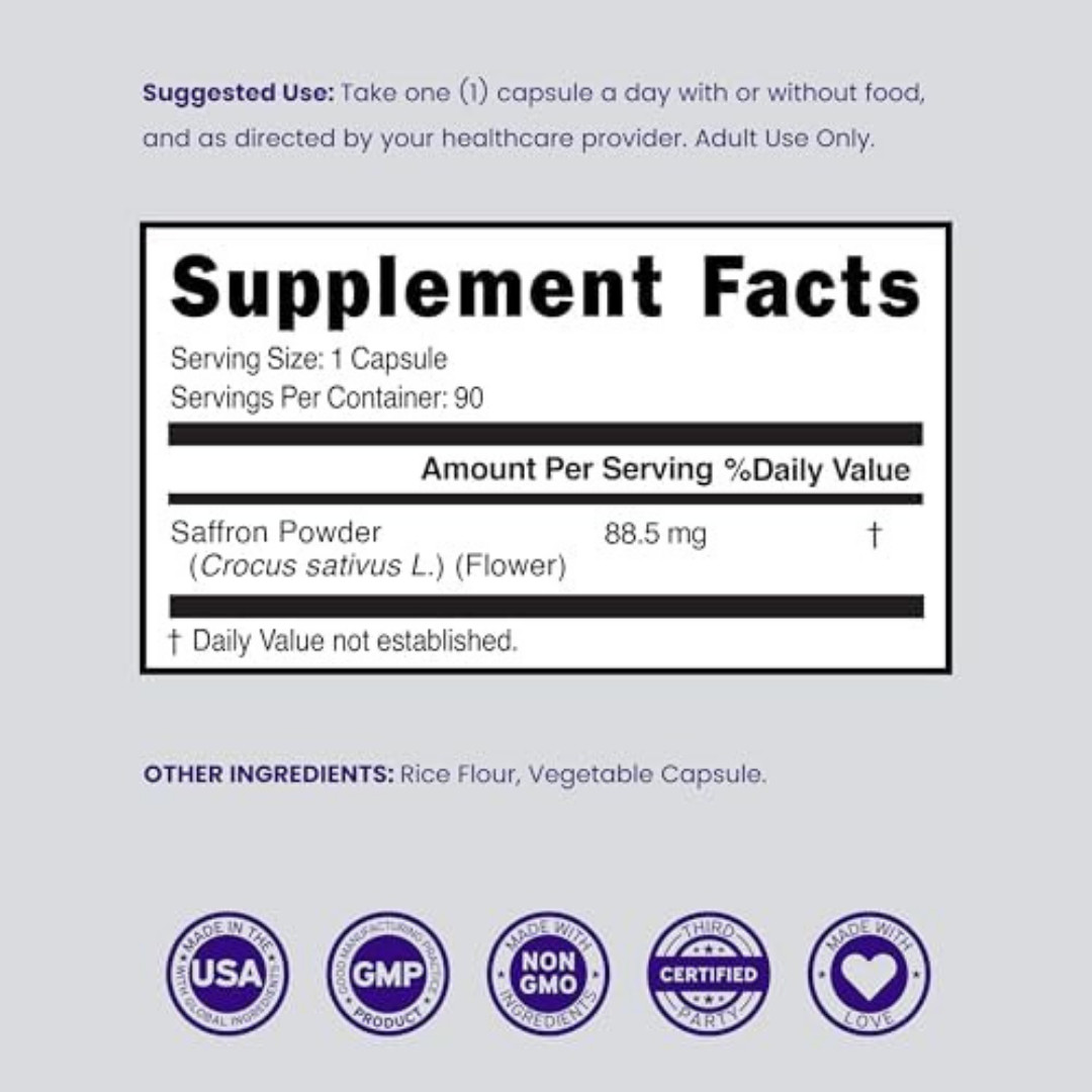 Saffron Supplements, 3 Month Supply, Pure 88.5Mg Saffron Extract for Women & Men